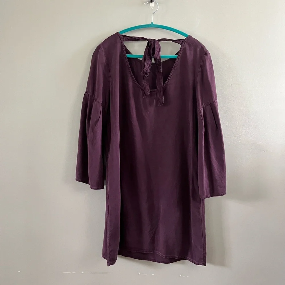 Anthropologie Cloth‎ & Stone Tiffany Bell Sleeve Purple Burgundy Dress Size PM